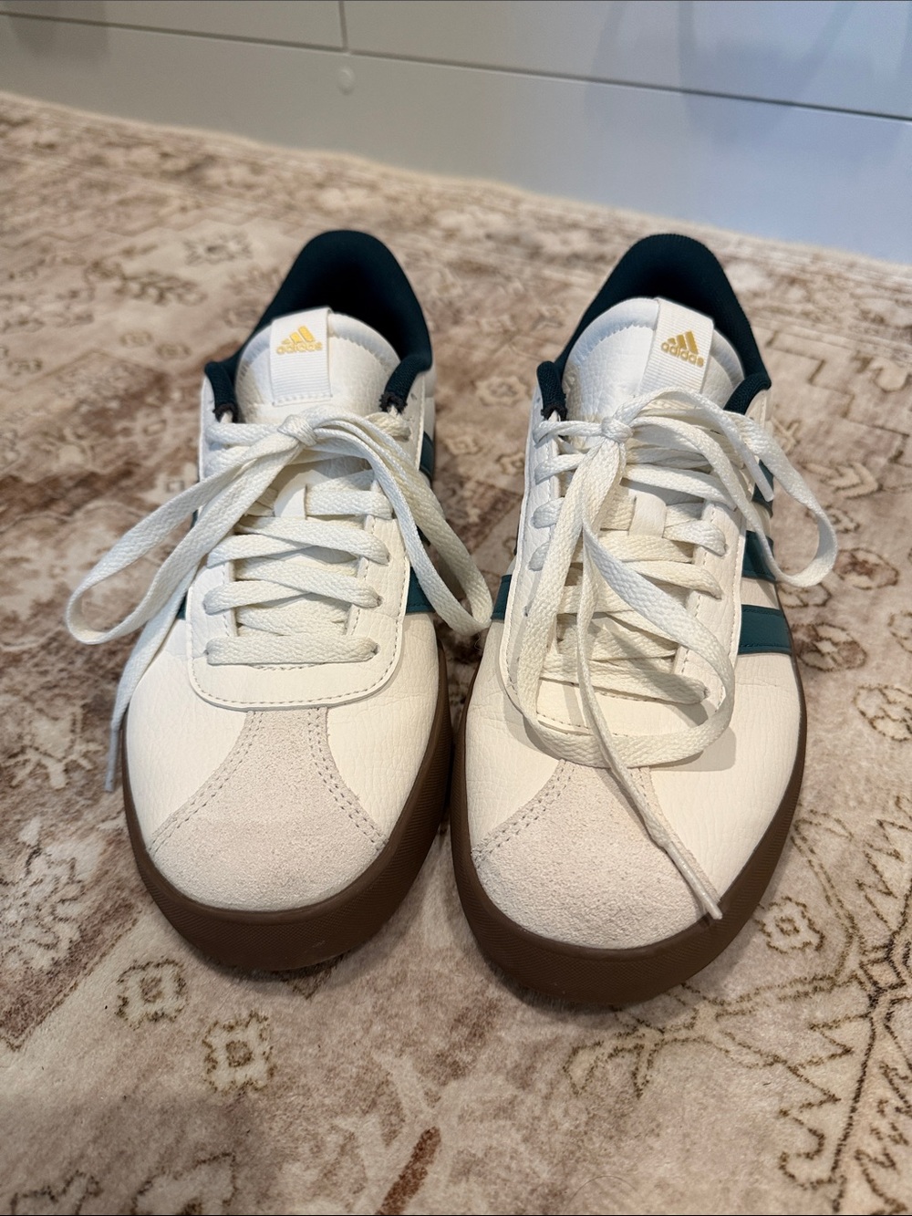 adidas White & Teal Low-Top Court Sneakers